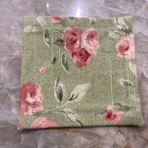 Set of 17 Cloth Napkins, Linen Green with Roses Shabby Chic 3"
